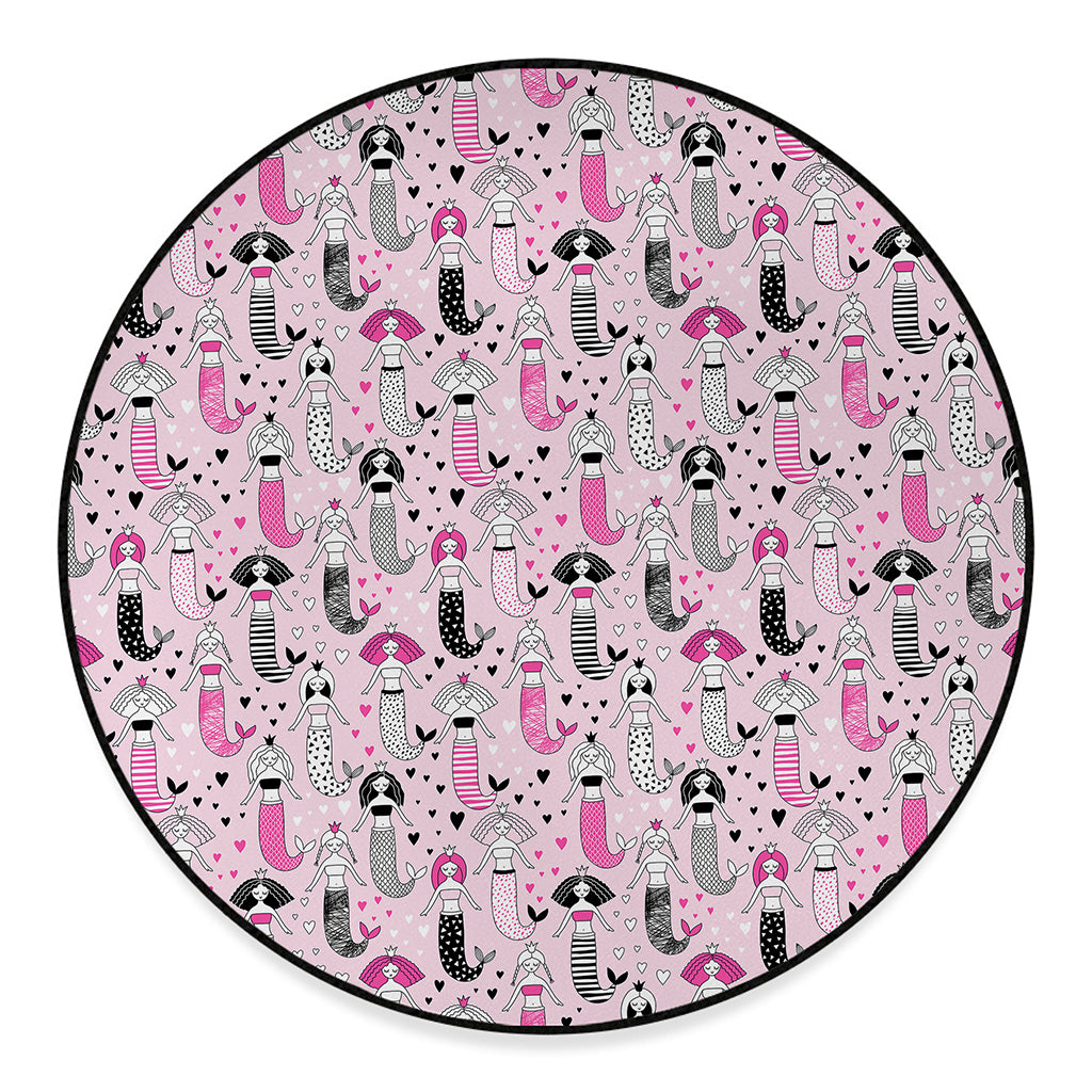 Pink Girly Mermaid Pattern Print Round Floor Mat