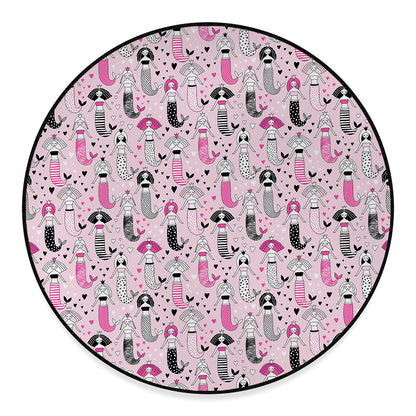 Pink Girly Mermaid Pattern Print Round Floor Mat