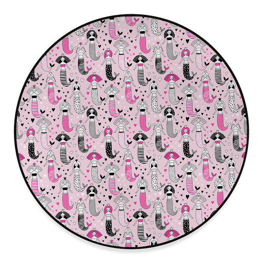 Pink Girly Mermaid Pattern Print Round Floor Mat