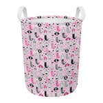 Pink Girly Mermaid Pattern Print Round Laundry Basket