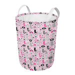 Pink Girly Mermaid Pattern Print Round Laundry Basket