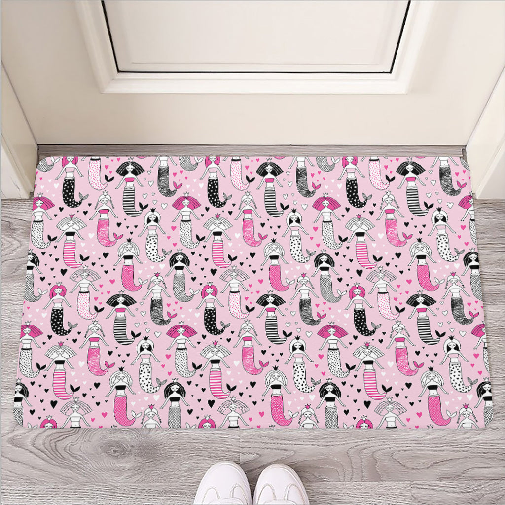 Pink Girly Mermaid Pattern Print Rubber Doormat