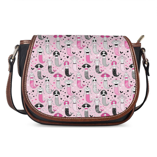 Pink Girly Mermaid Pattern Print Saddle Bag