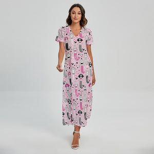 Pink Girly Mermaid Pattern Print Short Sleeve Maxi Dress