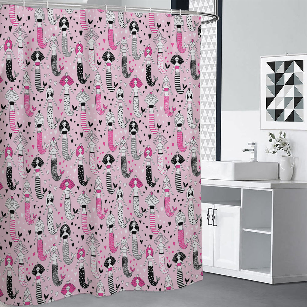 Pink Girly Mermaid Pattern Print Shower Curtain