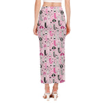 Pink Girly Mermaid Pattern Print Side Slit Maxi Skirt