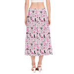 Pink Girly Mermaid Pattern Print Side Slit Midi Skirt