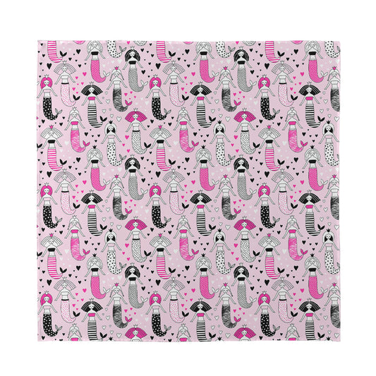 Pink Girly Mermaid Pattern Print Silk Bandana
