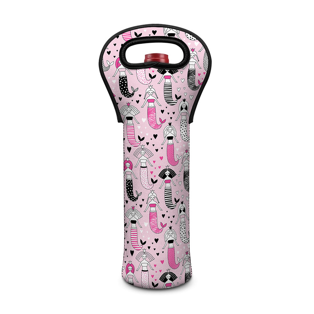 Pink Girly Mermaid Pattern Print Single Neoprene Wine Tote