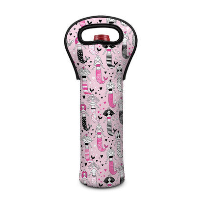 Pink Girly Mermaid Pattern Print Single Neoprene Wine Tote