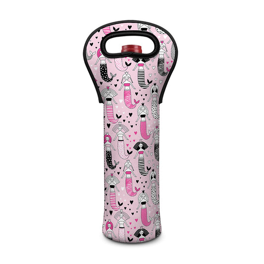 Pink Girly Mermaid Pattern Print Single Neoprene Wine Tote