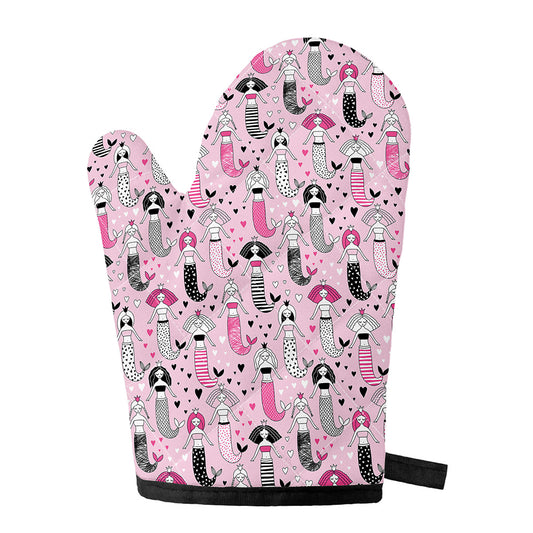 Pink Girly Mermaid Pattern Print Single Oven Mitt