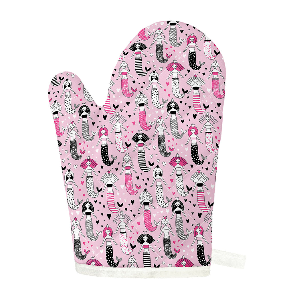Pink Girly Mermaid Pattern Print Single Oven Mitt