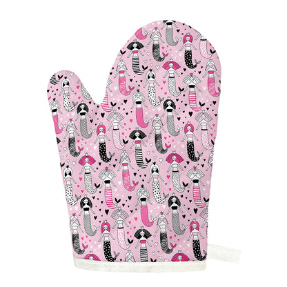Pink Girly Mermaid Pattern Print Single Oven Mitt