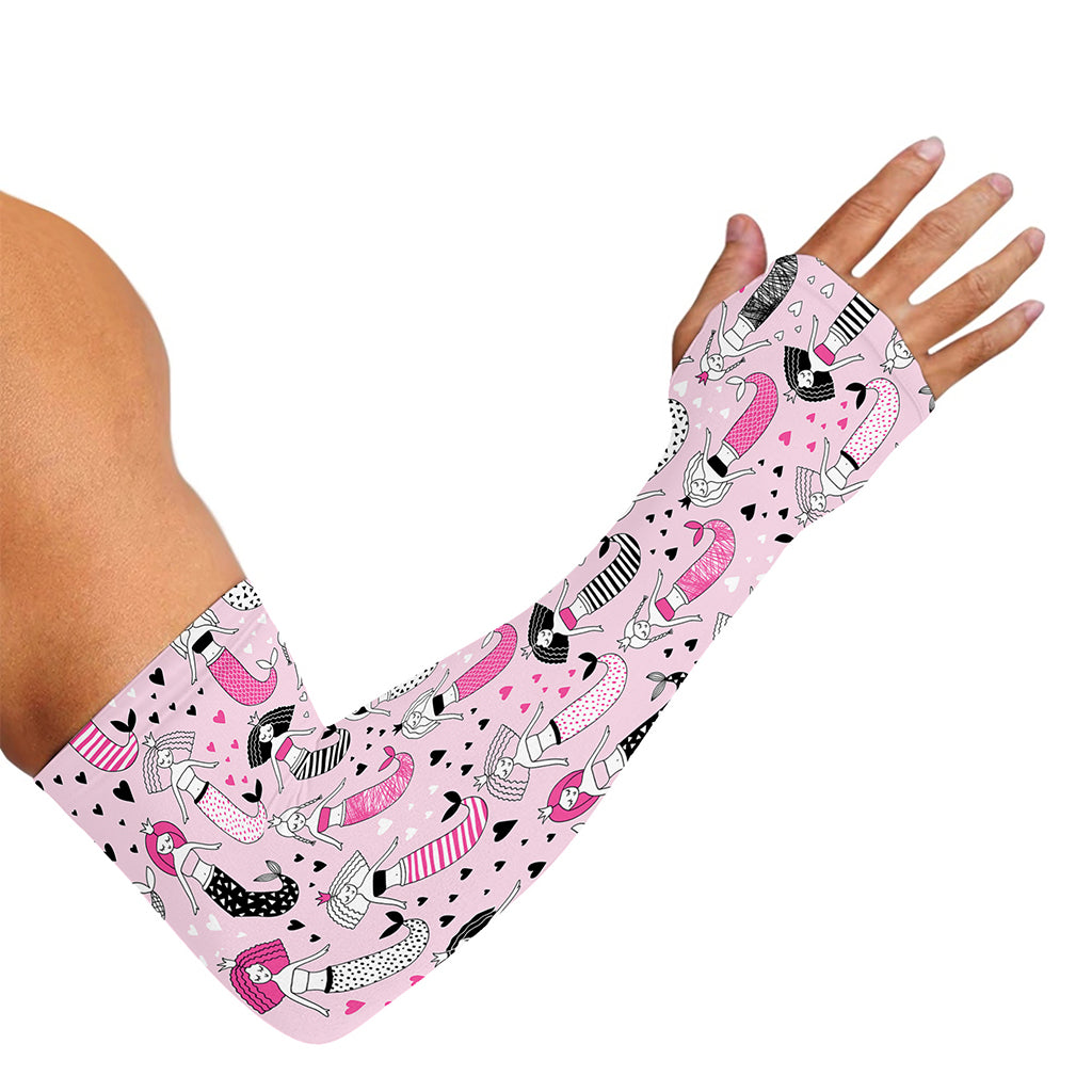 Pink Girly Mermaid Pattern Print Sun Protection Arm Sleeves