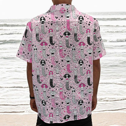 Pink Girly Mermaid Pattern Print Textured Short Sleeve Shirt