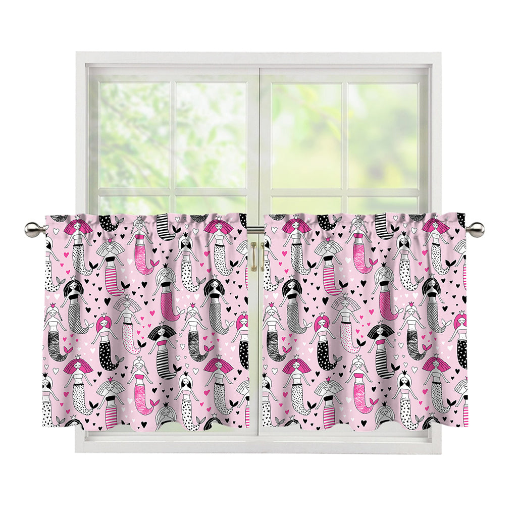 Pink Girly Mermaid Pattern Print Tier Curtains