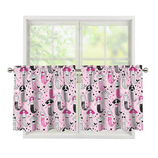 Pink Girly Mermaid Pattern Print Tier Curtains