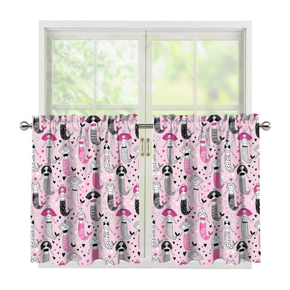 Pink Girly Mermaid Pattern Print Tier Curtains