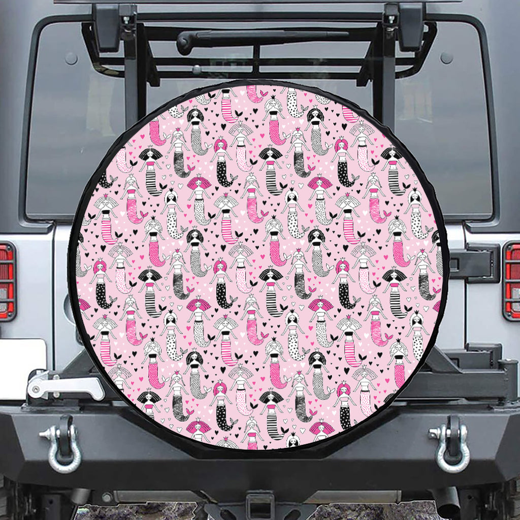 Pink Girly Mermaid Pattern Print Tire Cover