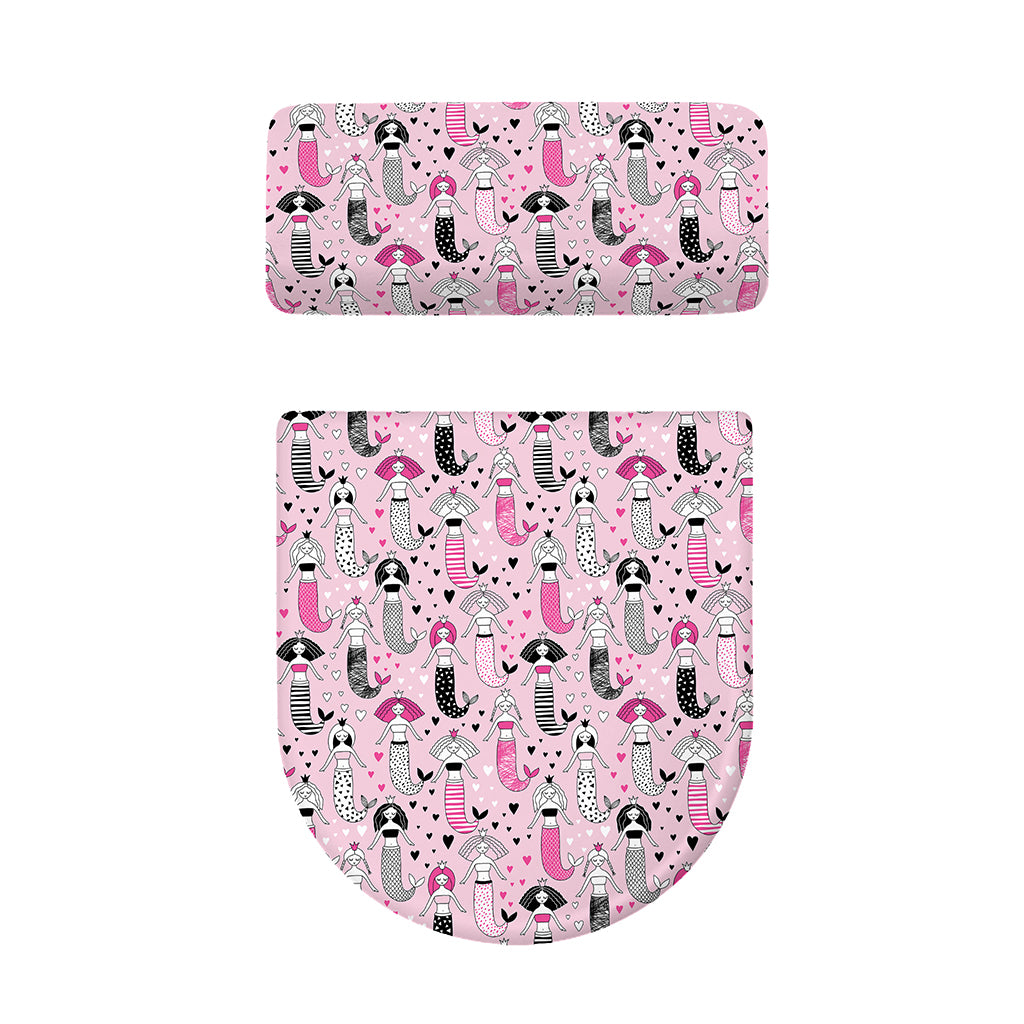 Pink Girly Mermaid Pattern Print Toilet Lid And Tank Cover Set