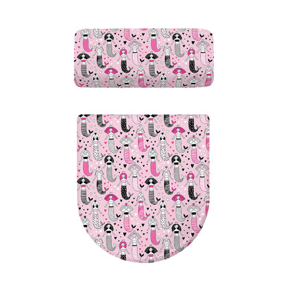 Pink Girly Mermaid Pattern Print Toilet Lid And Tank Cover Set
