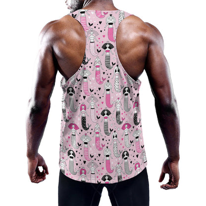 Pink Girly Mermaid Pattern Print Training Tank Top