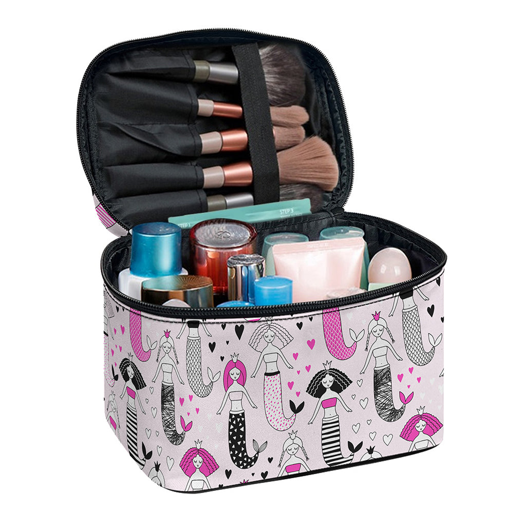 Pink Girly Mermaid Pattern Print Travel Makeup Bag