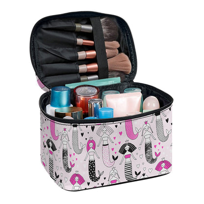 Pink Girly Mermaid Pattern Print Travel Makeup Bag