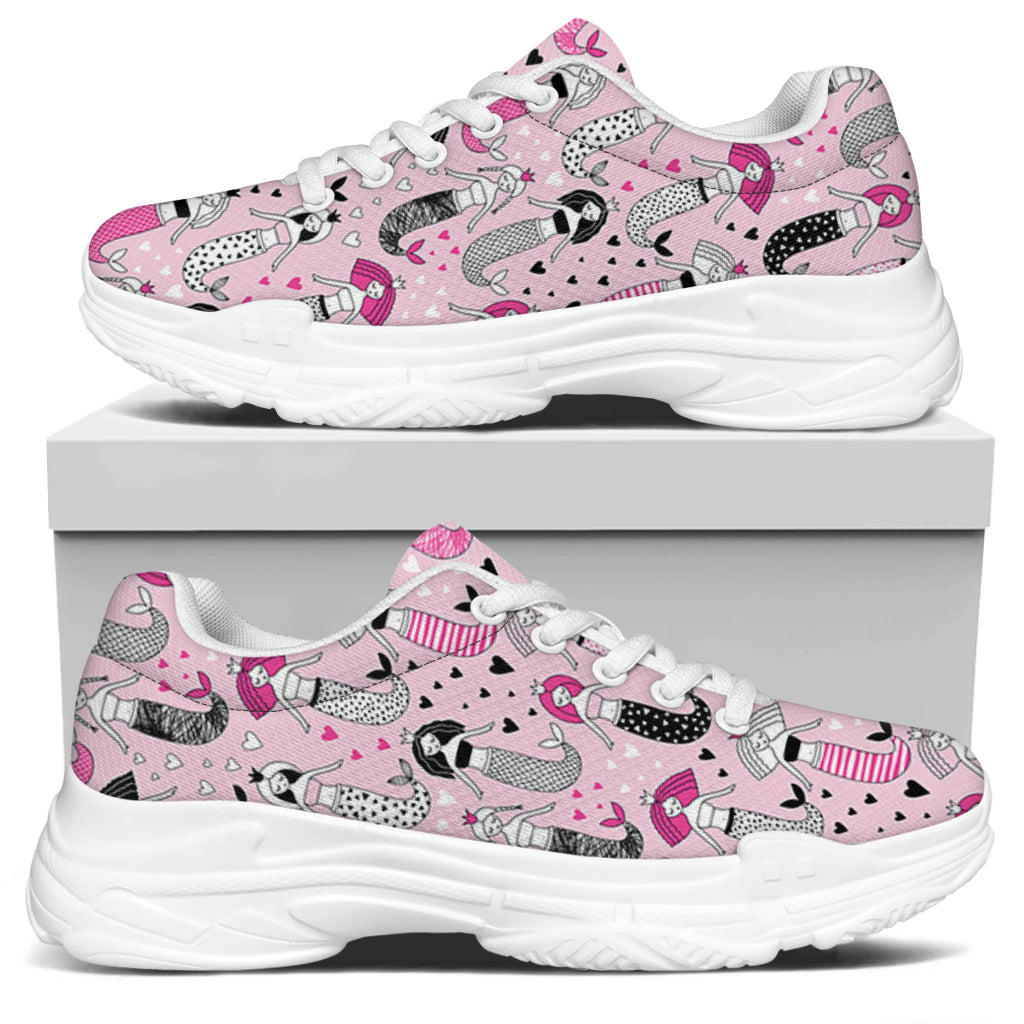 Pink Girly Mermaid Pattern Print White Chunky Shoes