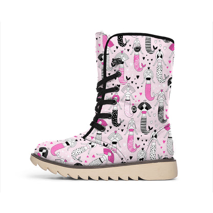 Pink Girly Mermaid Pattern Print Winter Boots