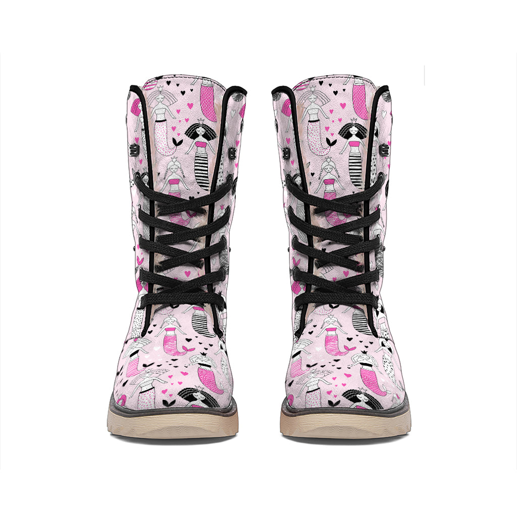 Pink Girly Mermaid Pattern Print Winter Boots