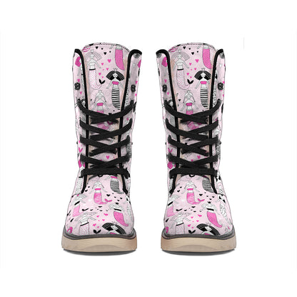 Pink Girly Mermaid Pattern Print Winter Boots