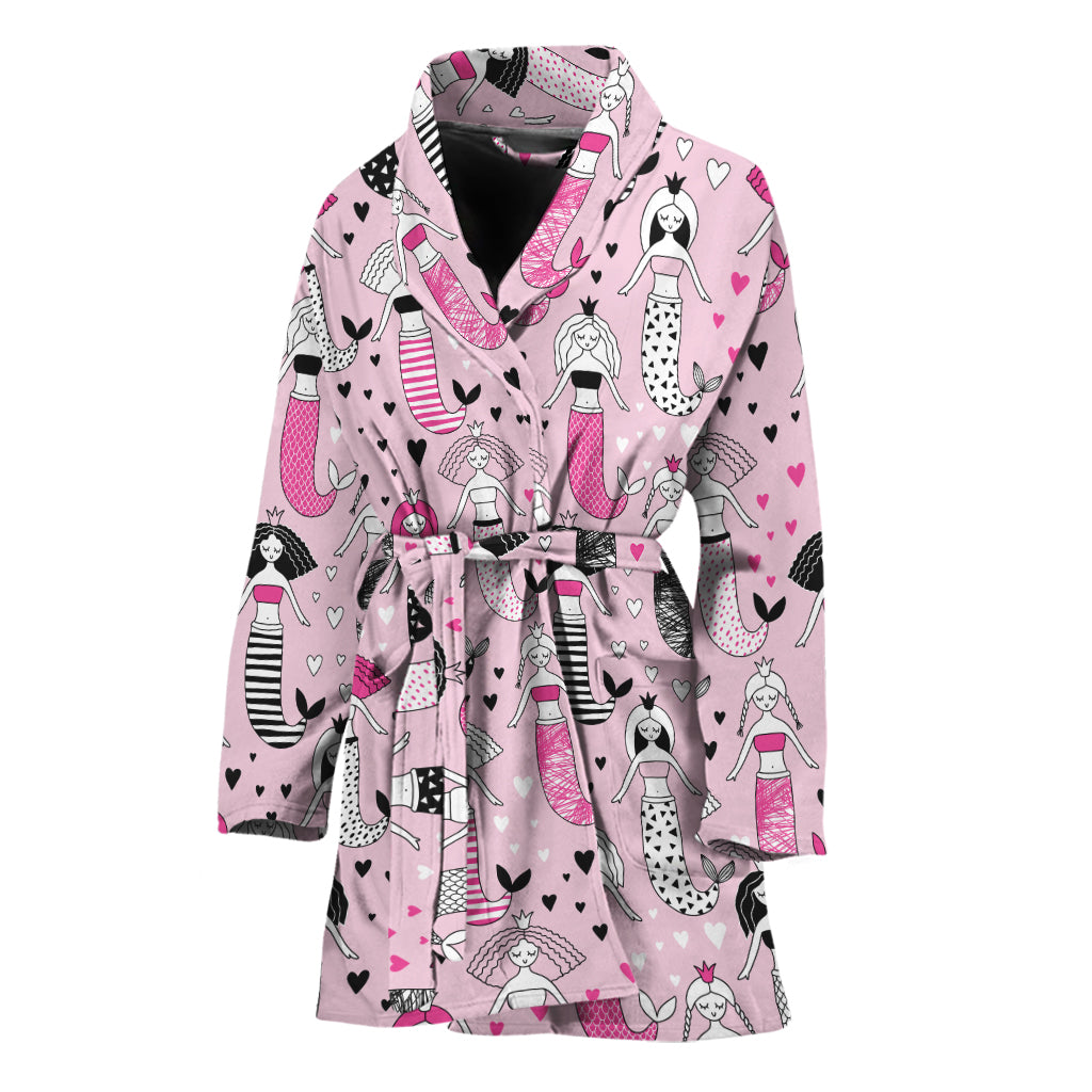 Pink Girly Mermaid Pattern Print Women's Bathrobe
