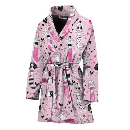 Pink Girly Mermaid Pattern Print Women's Bathrobe