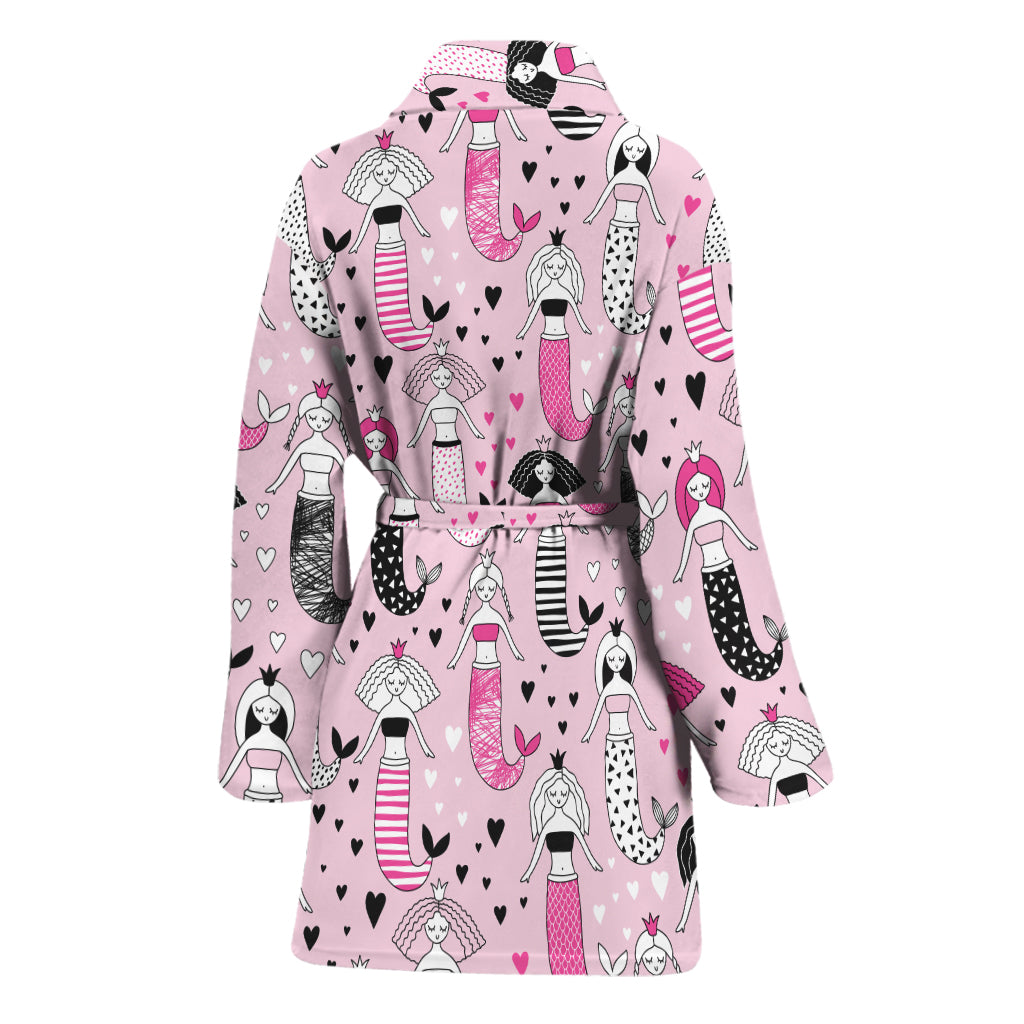 Pink Girly Mermaid Pattern Print Women's Bathrobe