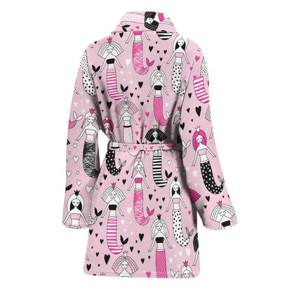 Pink Girly Mermaid Pattern Print Women's Bathrobe