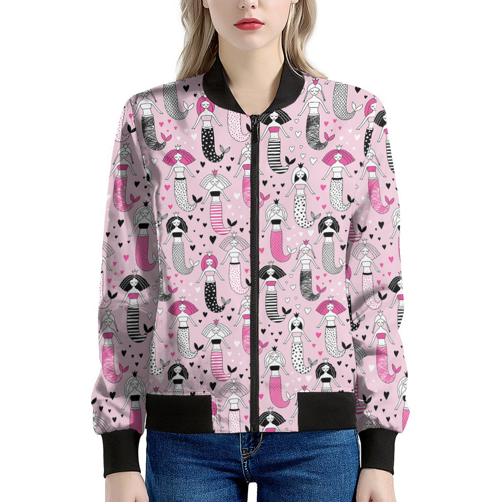 Pink Girly Mermaid Pattern Print Women's Bomber Jacket