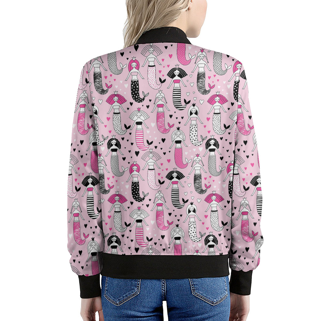 Pink Girly Mermaid Pattern Print Women's Bomber Jacket