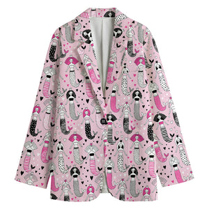 Pink Girly Mermaid Pattern Print Women's Cotton Blazer