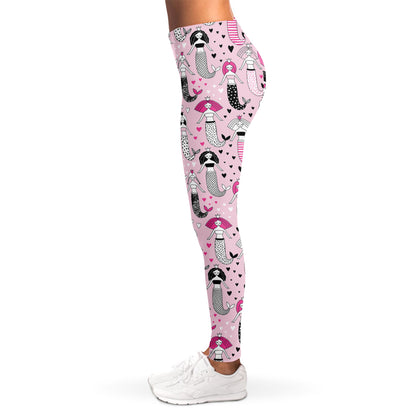 Pink Girly Mermaid Pattern Print Women's Leggings