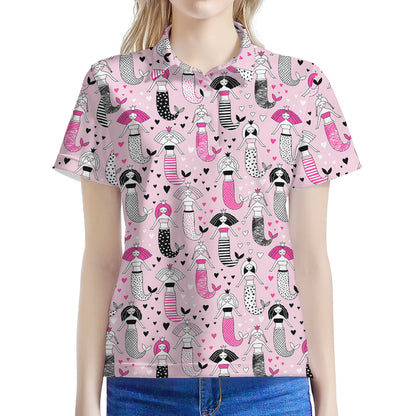 Pink Girly Mermaid Pattern Print Women's Polo Shirt