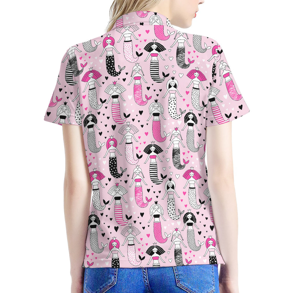 Pink Girly Mermaid Pattern Print Women's Polo Shirt