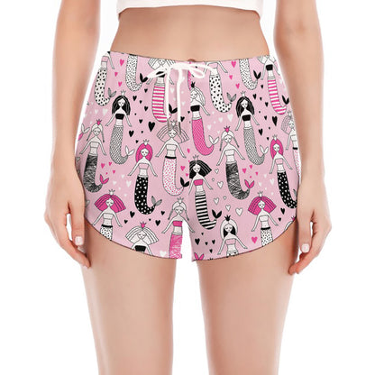 Pink Girly Mermaid Pattern Print Women's Split Running Shorts