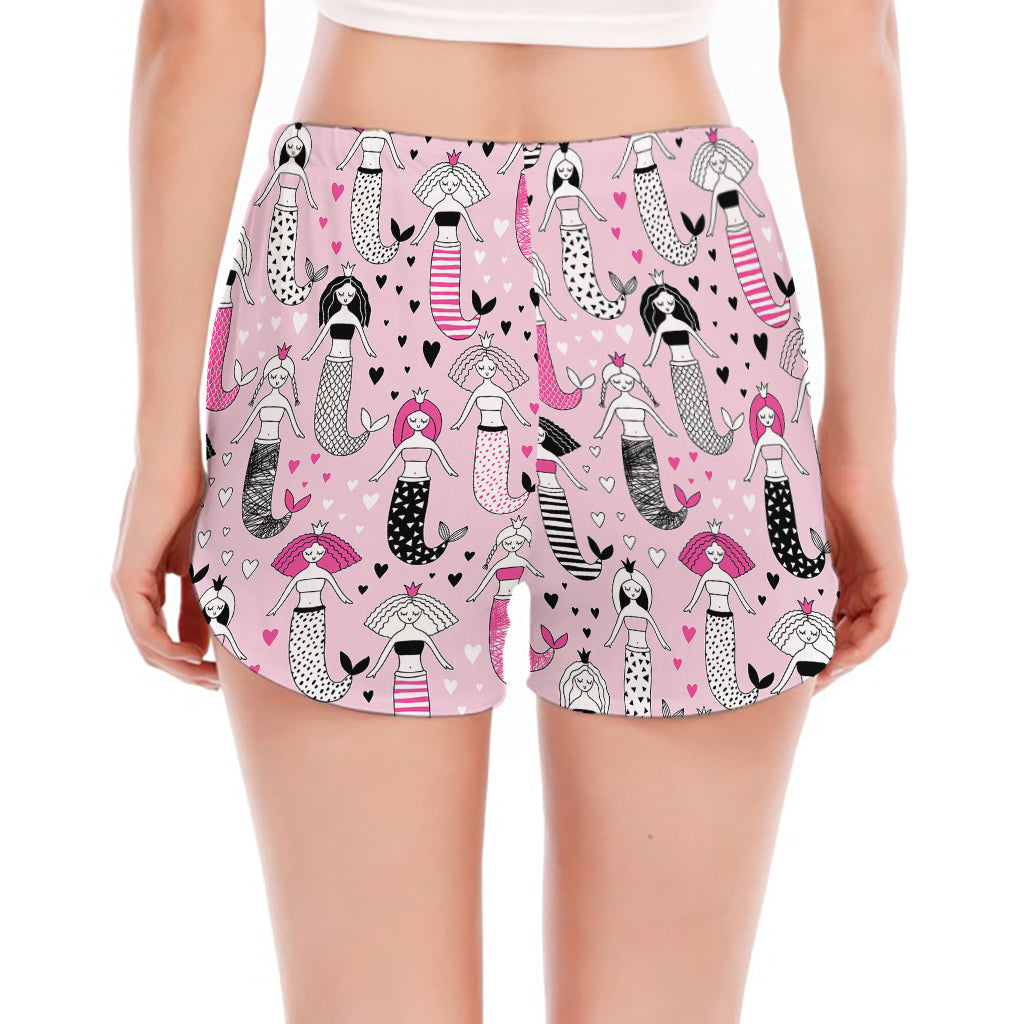 Pink Girly Mermaid Pattern Print Women's Split Running Shorts