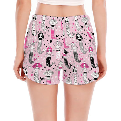 Pink Girly Mermaid Pattern Print Women's Split Running Shorts