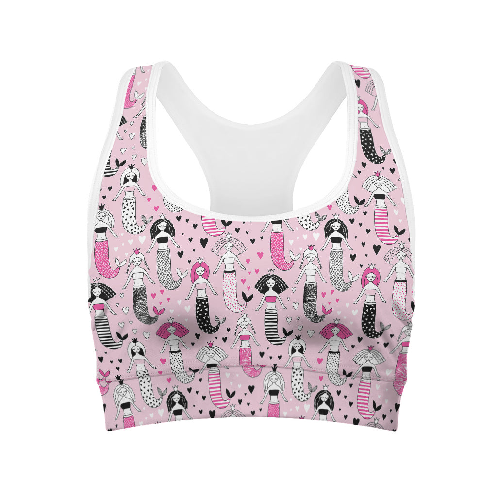 Pink Girly Mermaid Pattern Print Women's Sports Bra