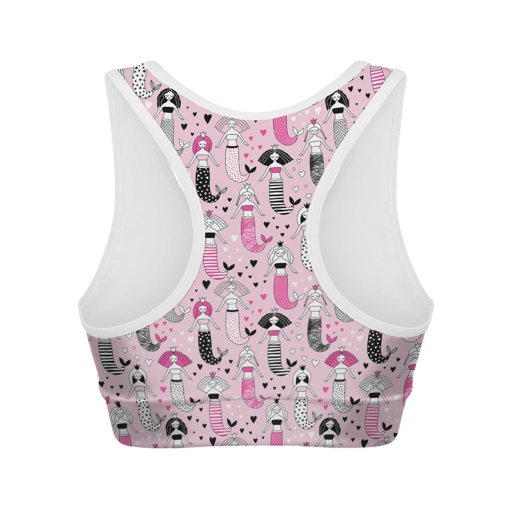 Pink Girly Mermaid Pattern Print Women's Sports Bra