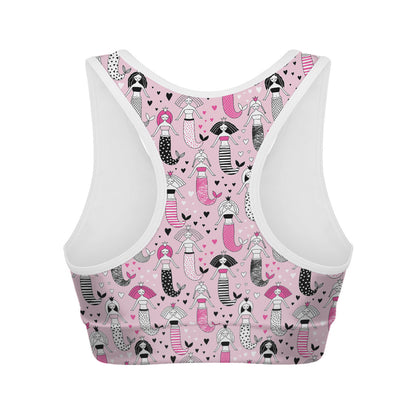 Pink Girly Mermaid Pattern Print Women's Sports Bra