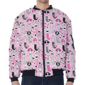 Pink Girly Mermaid Pattern Print Zip Sleeve Bomber Jacket